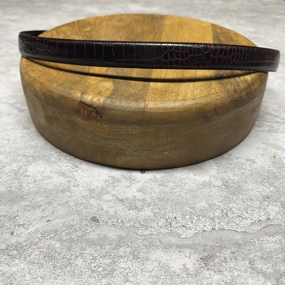 Lauren Ralph Lauren Dark Brown Croc-Embossed Leather Belt with Gold Buckle